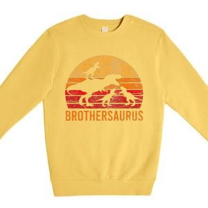 Brother Dinosaur 4 Funny Big Little Brothersaurus Gift Premium Crewneck Sweatshirt