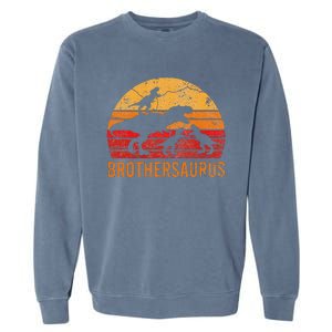 Brother Dinosaur 4 Funny Big Little Brothersaurus Gift Garment-Dyed Sweatshirt