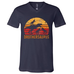 Brother Dinosaur 4 Funny Big Little Brothersaurus Gift V-Neck T-Shirt