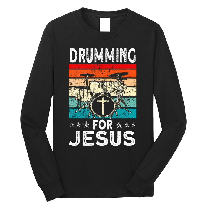 Best Drumming Art For Women Drummer Drum Drumming Jesus Long Sleeve Shirt