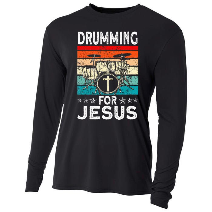 Best Drumming Art For Women Drummer Drum Drumming Jesus Cooling Performance Long Sleeve Crew