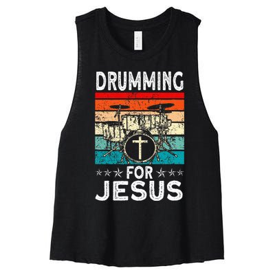 Best Drumming Art For Women Drummer Drum Drumming Jesus Women's Racerback Cropped Tank