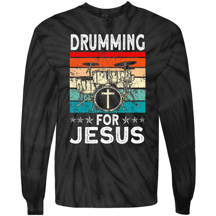 Best Drumming Art For Women Drummer Drum Drumming Jesus Tie-Dye Long Sleeve Shirt