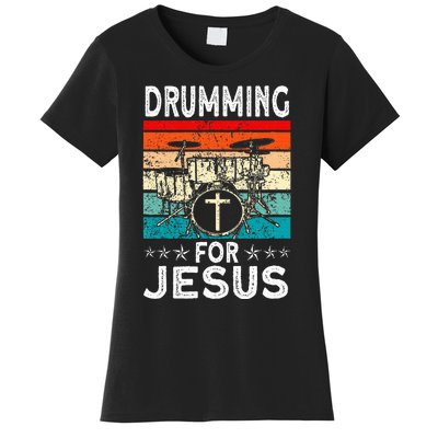 Best Drumming Art For Women Drummer Drum Drumming Jesus Women's T-Shirt