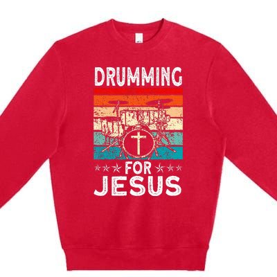 Best Drumming Art For Women Drummer Drum Drumming Jesus Premium Crewneck Sweatshirt