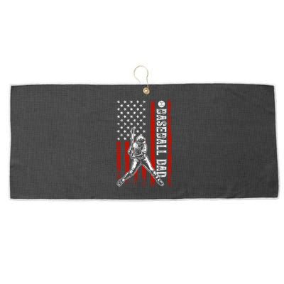 Baseball Dad American Flag For Dad Game Day Fathers Day Gift Large Microfiber Waffle Golf Towel