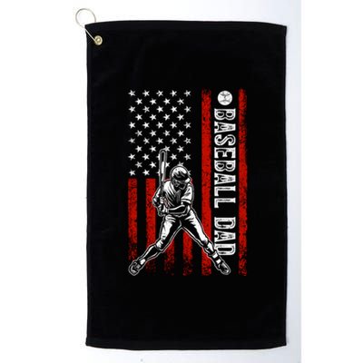 Baseball Dad American Flag For Dad Game Day Fathers Day Gift Platinum Collection Golf Towel