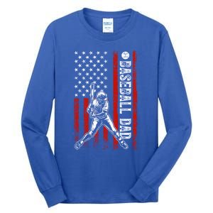 Baseball Dad American Flag For Dad Game Day Fathers Day Gift Tall Long Sleeve T-Shirt