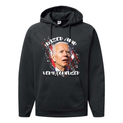 Biden Dazed And Very Confused Funny Anti Joe Biden Us Flag Performance Fleece Hoodie