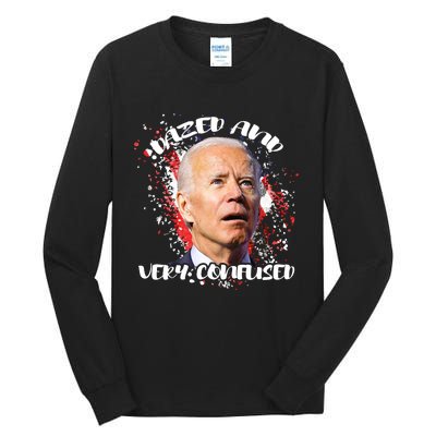 Biden Dazed And Very Confused Funny Anti Joe Biden Us Flag Tall Long Sleeve T-Shirt