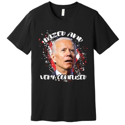 Biden Dazed And Very Confused Funny Anti Joe Biden Us Flag Premium T-Shirt