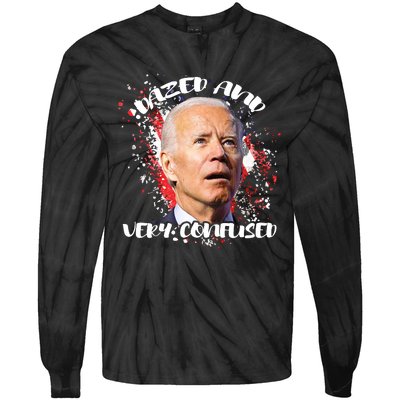 Biden Dazed And Very Confused Funny Anti Joe Biden Us Flag Tie-Dye Long Sleeve Shirt