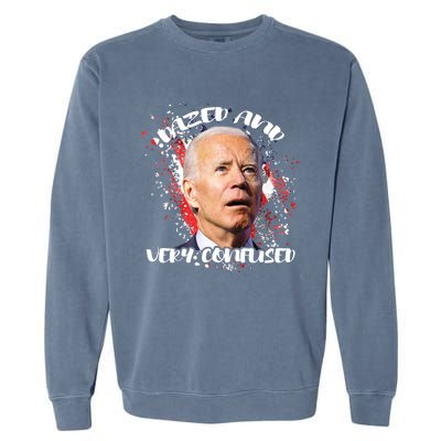 Biden Dazed And Very Confused Funny Anti Joe Biden Us Flag Garment-Dyed Sweatshirt