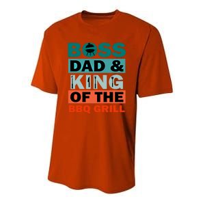 Boss Dad And King Of The Bbq Grill Bbq Barbeque Grill Gift Youth Performance Sprint T-Shirt