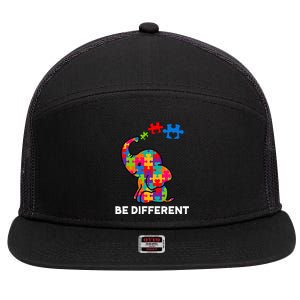 Be Different Autism Awareness Elephant 7 Panel Mesh Trucker Snapback Hat