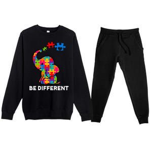 Be Different Autism Awareness Elephant Premium Crewneck Sweatsuit Set