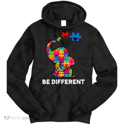 Be Different Autism Awareness Elephant Tie Dye Hoodie
