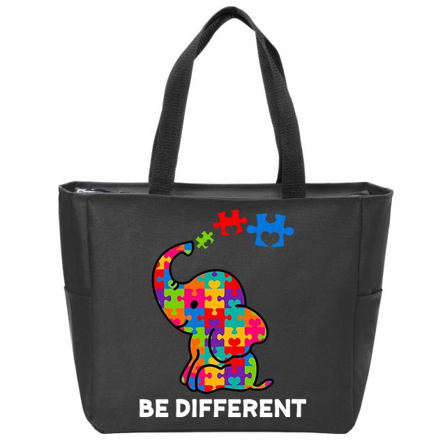 Be Different Autism Awareness Elephant Zip Tote Bag