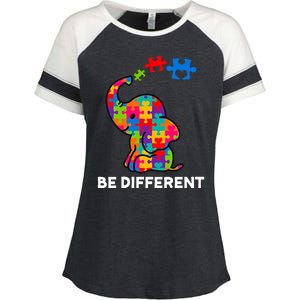 Be Different Autism Awareness Elephant Enza Ladies Jersey Colorblock Tee