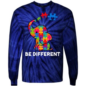 Be Different Autism Awareness Elephant Tie-Dye Long Sleeve Shirt