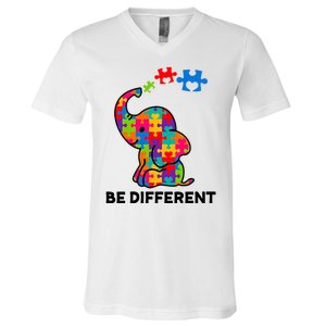 Be Different Autism Awareness Elephant V-Neck T-Shirt