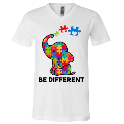 Be Different Autism Awareness Elephant V-Neck T-Shirt