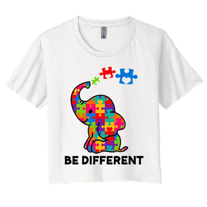 Be Different Autism Awareness Elephant Women's Crop Top Tee