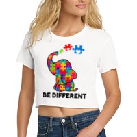 Be Different Autism Awareness Elephant Women's Crop Top Tee
