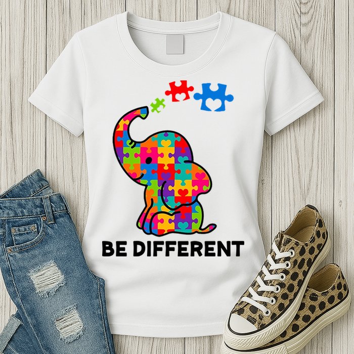 Be Different Autism Awareness Elephant Womens T-Shirt