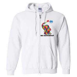 Be Different Autism Awareness Elephant Full Zip Hoodie