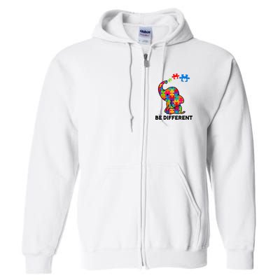 Be Different Autism Awareness Elephant Full Zip Hoodie