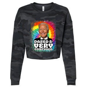 Biden Dazed And Very Confused Tiedye Funny Anti Joe Biden Cropped Pullover Crew