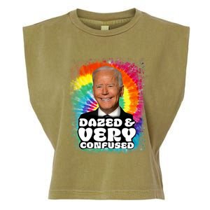 Biden Dazed And Very Confused Tiedye Funny Anti Joe Biden Garment-Dyed Women's Muscle Tee