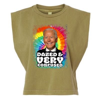 Biden Dazed And Very Confused Tiedye Funny Anti Joe Biden Garment-Dyed Women's Muscle Tee