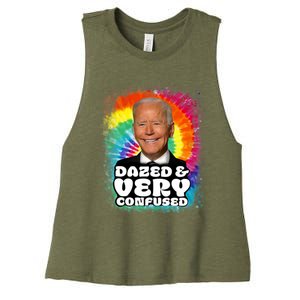 Biden Dazed And Very Confused Tiedye Funny Anti Joe Biden Women's Racerback Cropped Tank