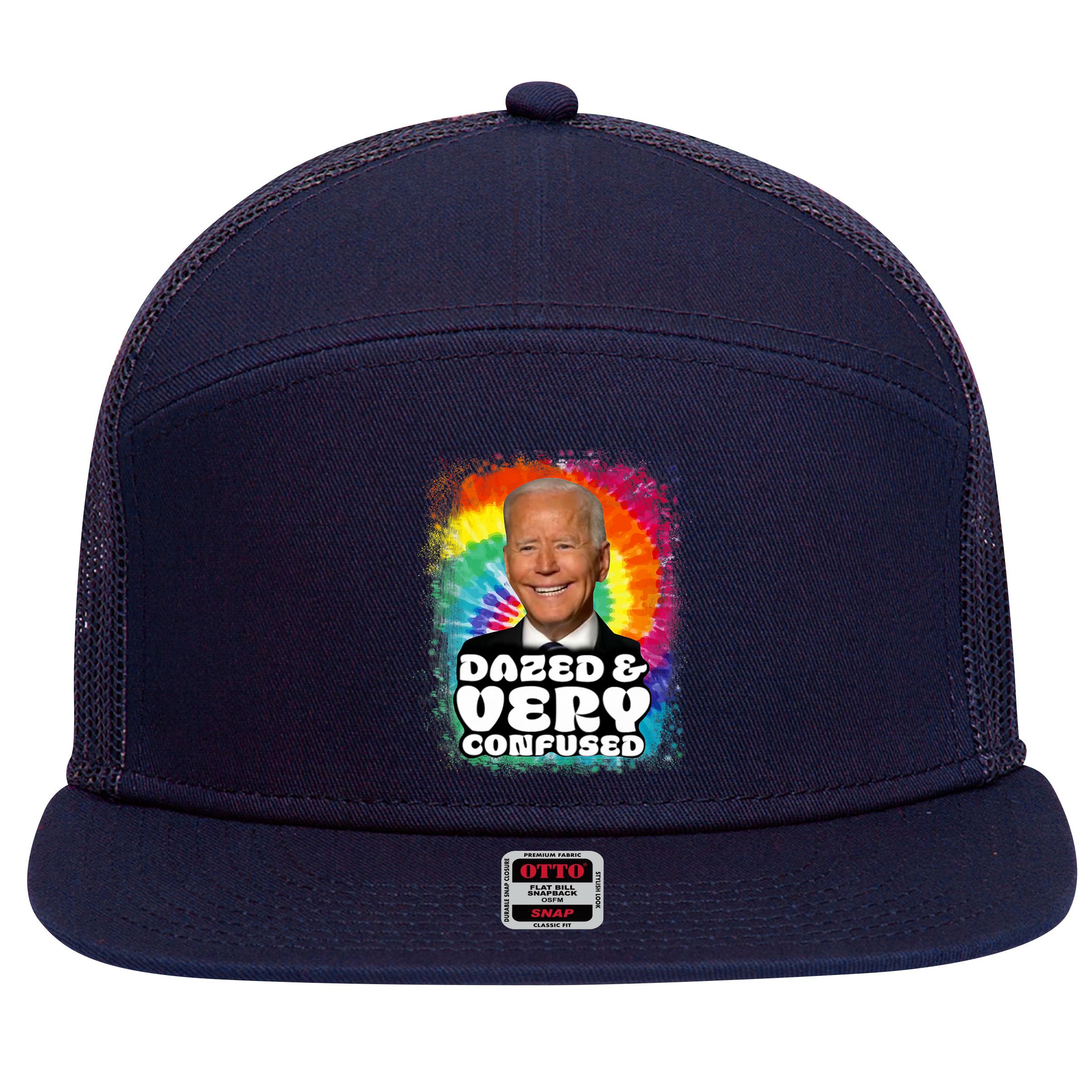 Biden Dazed And Very Confused Tiedye Funny Anti Joe Biden 7 Panel Mesh Trucker Snapback Hat