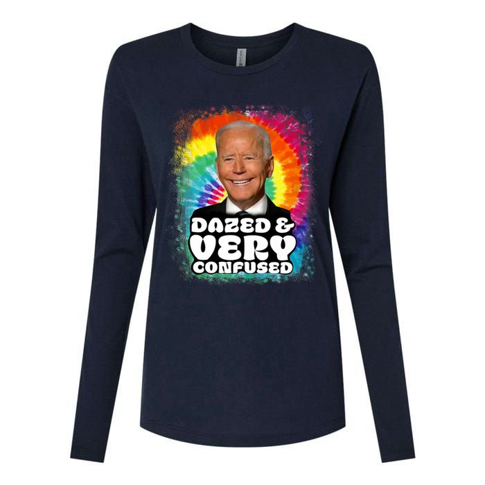 Biden Dazed And Very Confused Tiedye Funny Anti Joe Biden Womens Cotton Relaxed Long Sleeve T-Shirt