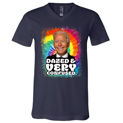Biden Dazed And Very Confused Tiedye Funny Anti Joe Biden V-Neck T-Shirt