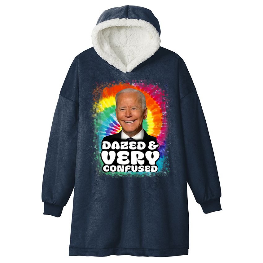 Biden Dazed And Very Confused Tiedye Funny Anti Joe Biden Hooded Wearable Blanket