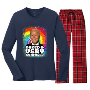 Biden Dazed And Very Confused Tiedye Funny Anti Joe Biden Women's Long Sleeve Flannel Pajama Set 