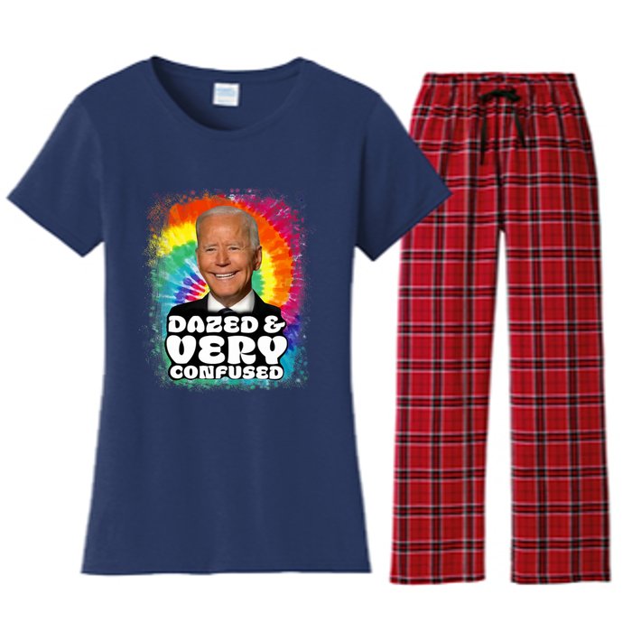 Biden Dazed And Very Confused Tiedye Funny Anti Joe Biden Women's Flannel Pajama Set