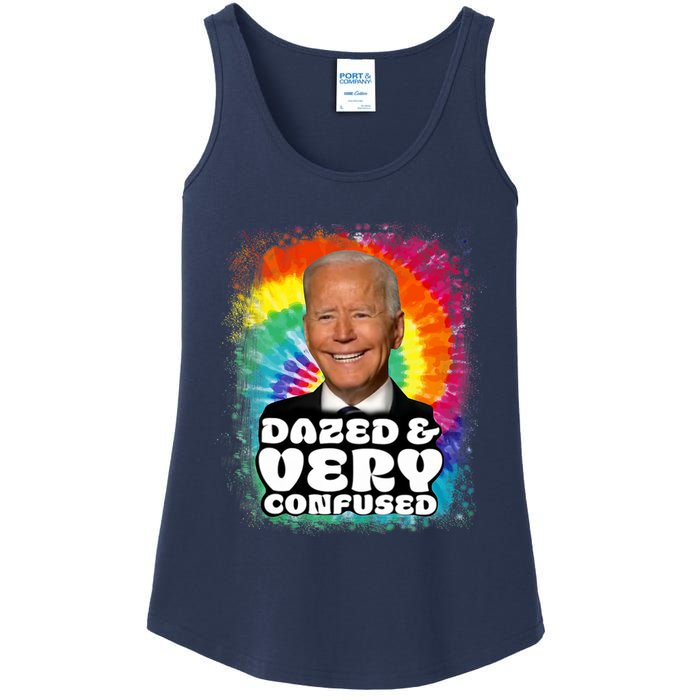 Biden Dazed And Very Confused Tiedye Funny Anti Joe Biden Ladies Essential Tank