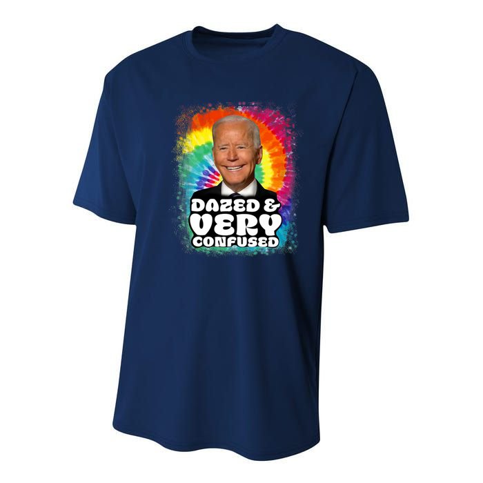 Biden Dazed And Very Confused Tiedye Funny Anti Joe Biden Youth Performance Sprint T-Shirt