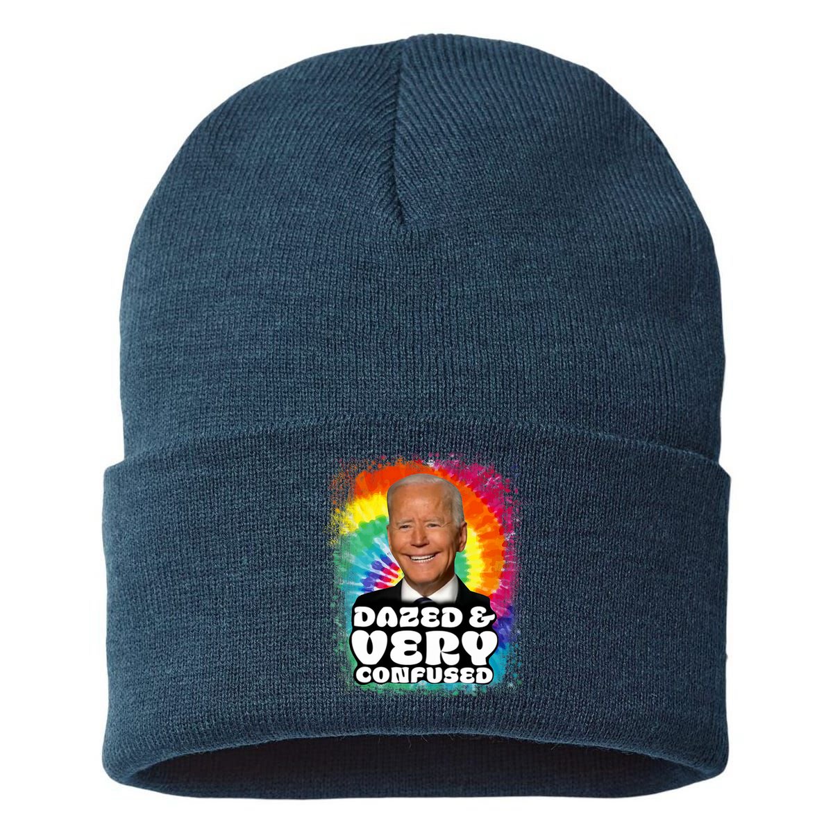 Biden Dazed And Very Confused Tiedye Funny Anti Joe Biden Sustainable Knit Beanie