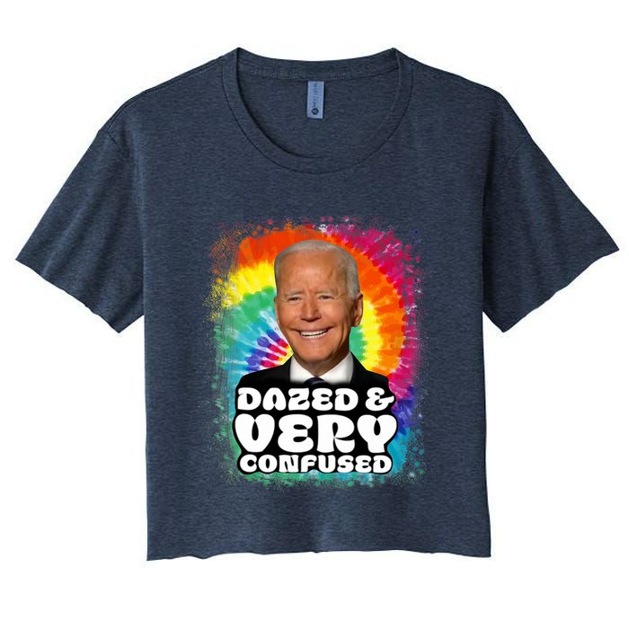 Biden Dazed And Very Confused Tiedye Funny Anti Joe Biden Women's Crop Top Tee