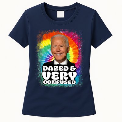 Biden Dazed And Very Confused Tiedye Funny Anti Joe Biden Womens T-Shirt