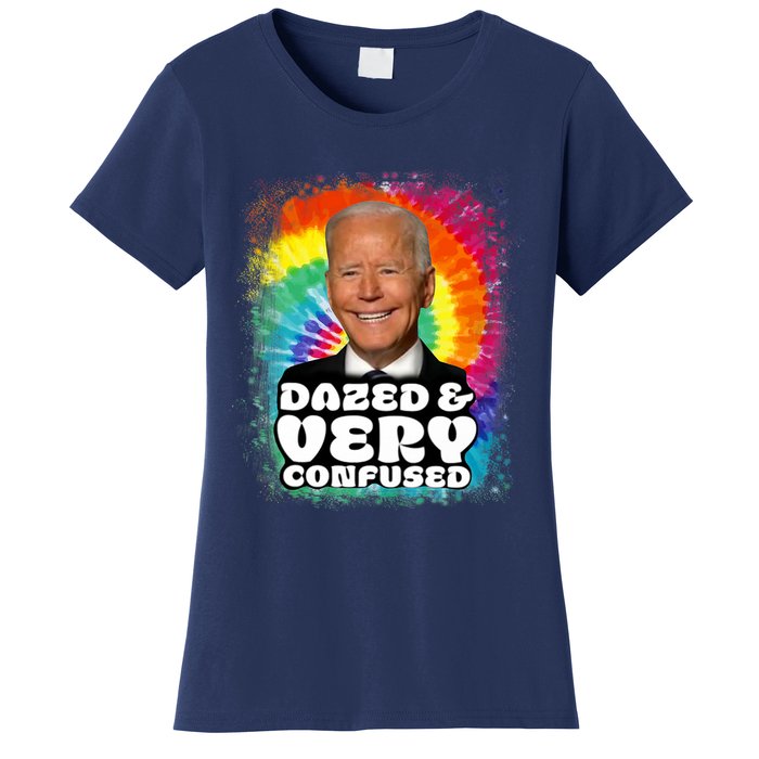 Biden Dazed And Very Confused Tiedye Funny Anti Joe Biden Women's T-Shirt