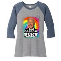 Biden Dazed And Very Confused Tiedye Funny Anti Joe Biden Women's Tri-Blend 3/4-Sleeve Raglan Shirt