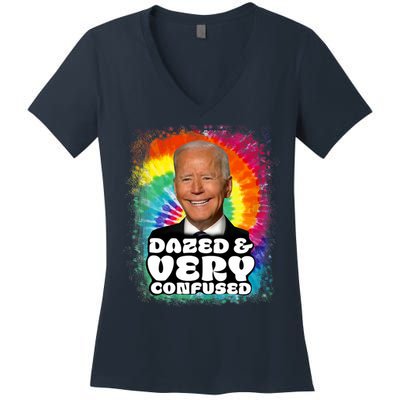 Biden Dazed And Very Confused Tiedye Funny Anti Joe Biden Women's V-Neck T-Shirt