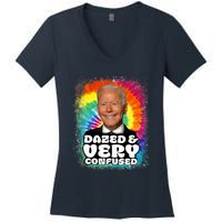 Biden Dazed And Very Confused Tiedye Funny Anti Joe Biden Women's V-Neck T-Shirt